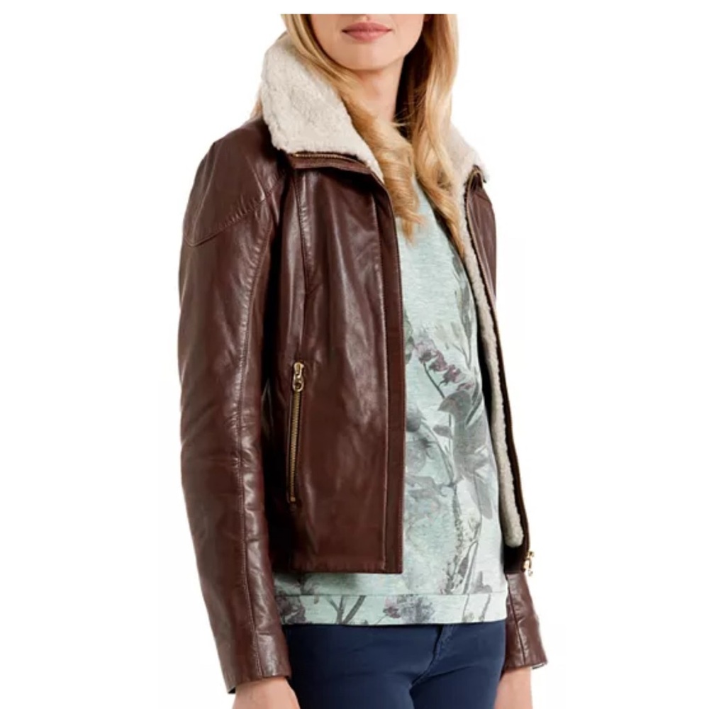 Black Leather Jacket with Shearling Collar NWOT